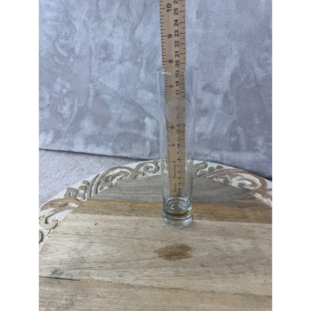 Clear Glass Bud Vase Etched Frosted Rose Floral Cylinder 7.25 Inch Weighted Base
